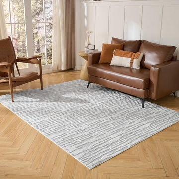 Textured High-Low Striped Area Rug Neutrel, Washable Cozy 6*8 feet