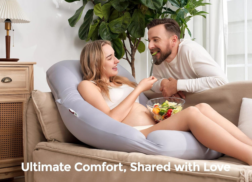 Maternity Comfort Bundle: Full Body U-Shaped Pregnancy Pillow & Hydrating Stretch Mark Cream - Total Body Support &