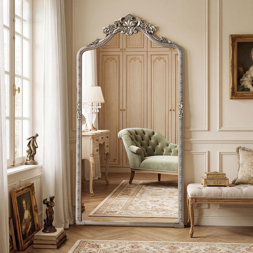 81x41 Inch Silver Arched Full Length Floor Mirror
