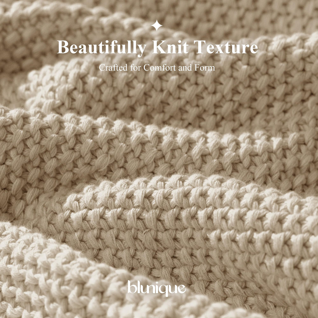 100% Cotton Cable Knit Throw Blanket, Lightweight Soft Knit Blanket for Sofa Couch Bed, Breathable All-Season Throw