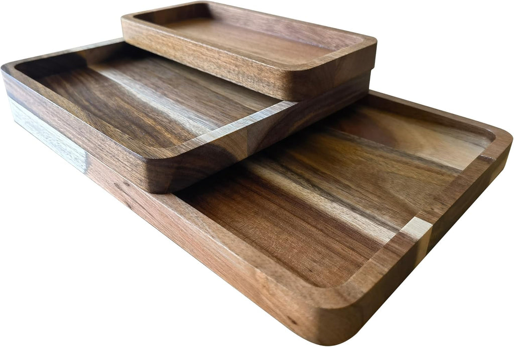 Acacia Wooden Valet Tray for Men,Natural Wood Grain EDC Tray Set Catch All for Keys Wallet Phone Glasses Watch - Set of 3