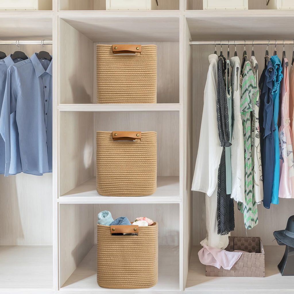 3 Pack 11 Inch Woven Baskets for Storage, Stylish Storage Baskets for Shelves, Laundry, Bathroom, Kitchen, Cube