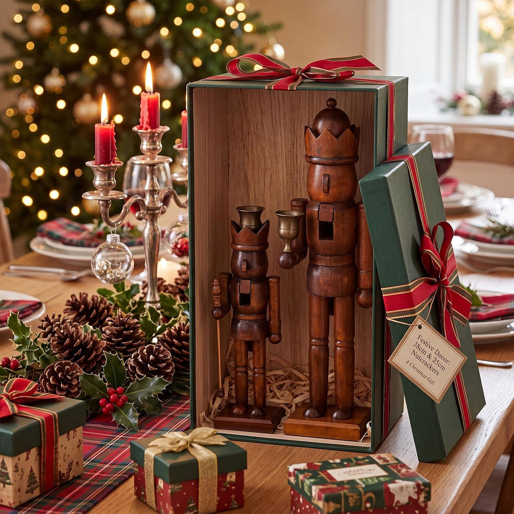 2 PCS Wooden Christmas Nutcracker Figure, 15" & 10"