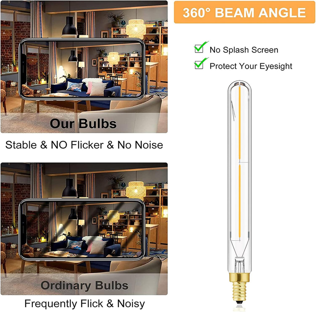 E12 Long Tubular Light Bulbs, 4W Led Edison Bulbs Soft White 3000K