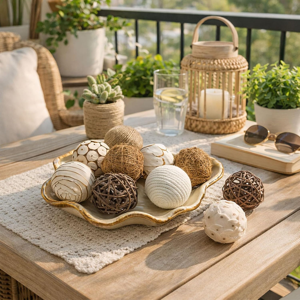 Decorative Balls for Bowl Centerpiece, Rattan Woven Vase Orbs Spheres Filler Decor, Home Table Decor, Party - Set of 10