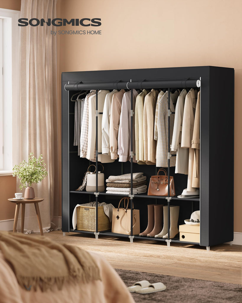 Portable Closet with Cover, 4 Hanging Rods and Shelves