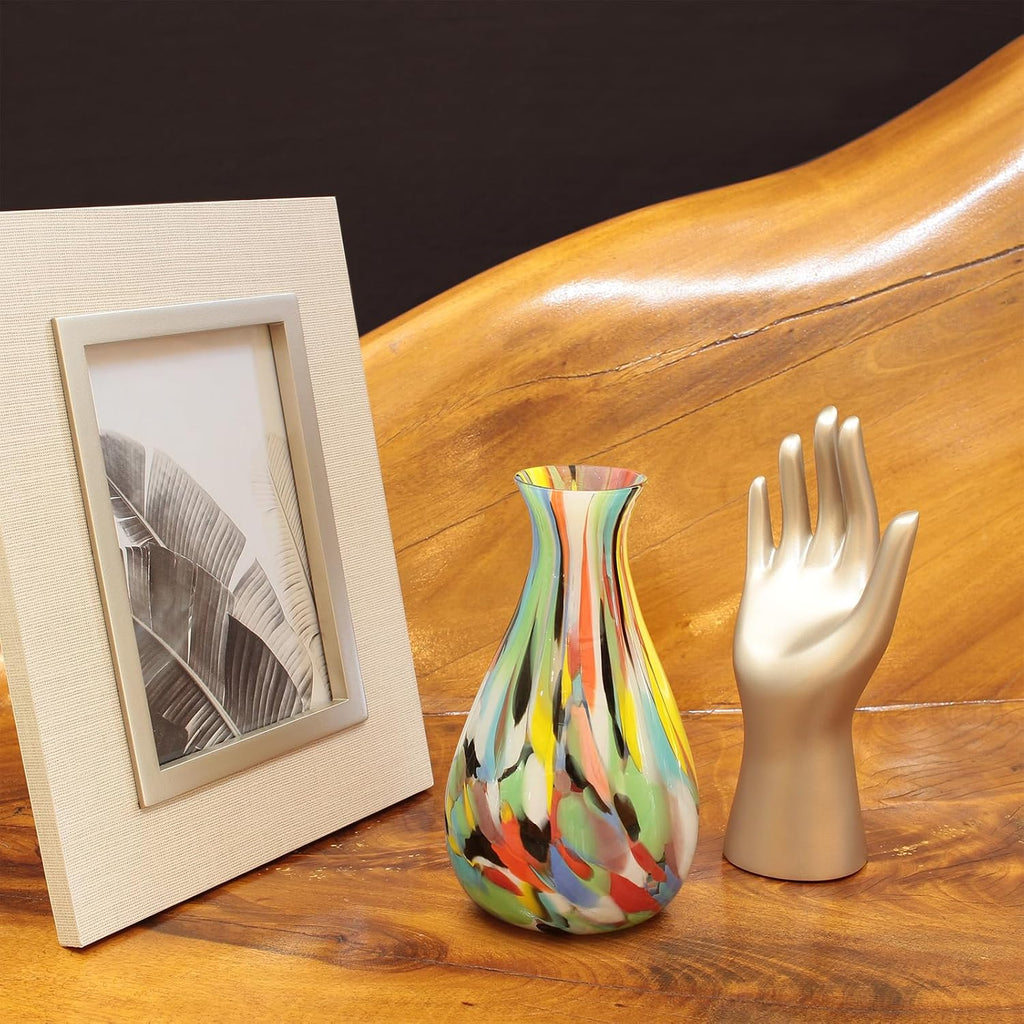 Murano Style Art Glass Vase Hand Blown Colorful Confetti Effect Home Decor