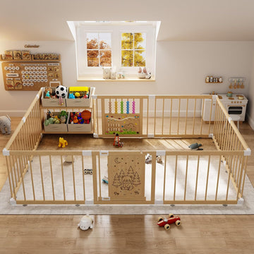 Large Wooden Baby Storage Playpen 9+3 Panels 70.86"×47.24" | Size Adjustable Play Yard for Babies and Toddlers, Baby