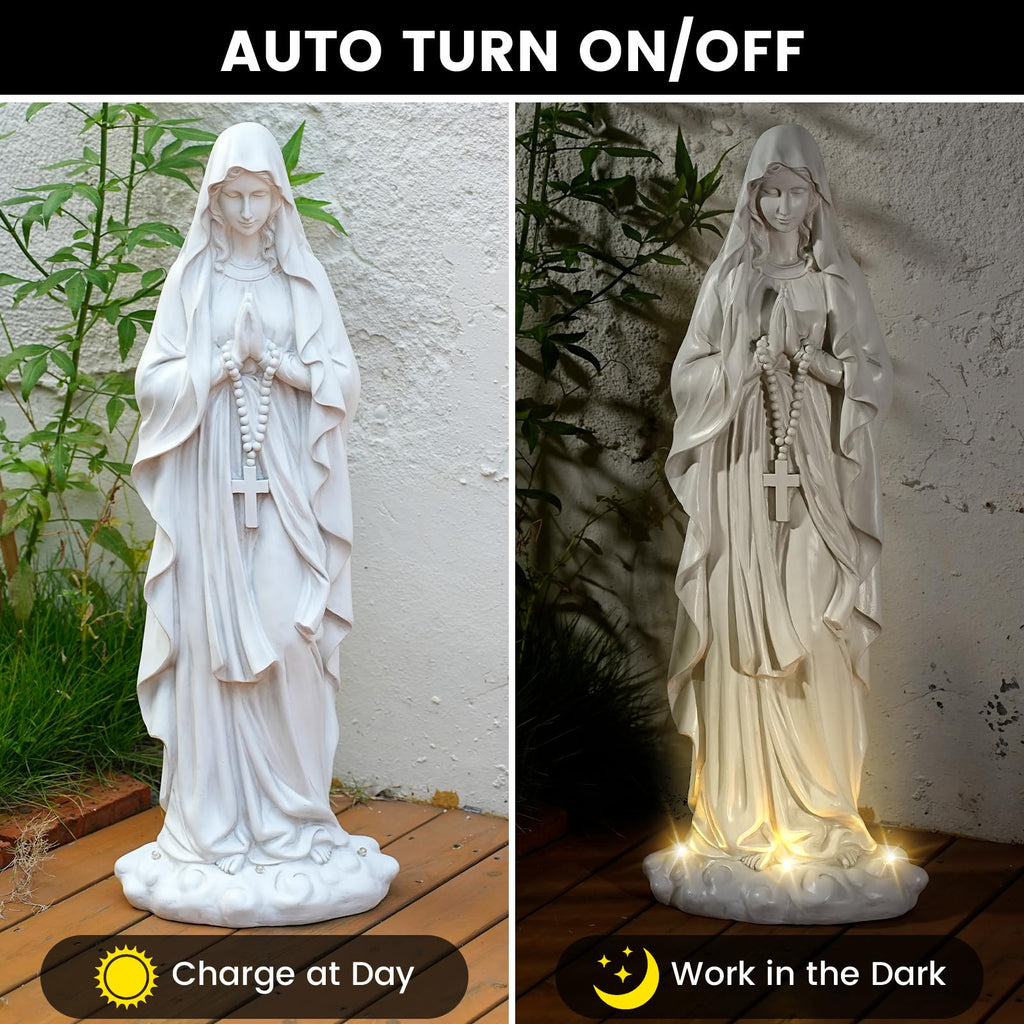 Virgin Mary Statue 31.49 Inch Religious Garden Statue Solar Mary Statue Outdoor Yard Patio Deck Home Entryway Hallway