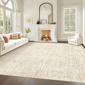 Living Room Rugs 8x10: Washable Moroccan Geometric Boho Rug Farmhouse Non Slip Stain Resistant Large Rug Low Pile