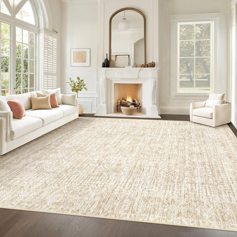 Living Room Rugs 8x10: Washable Moroccan Geometric Boho Rug Farmhouse Non Slip Stain Resistant Large Rug Low Pile Soft