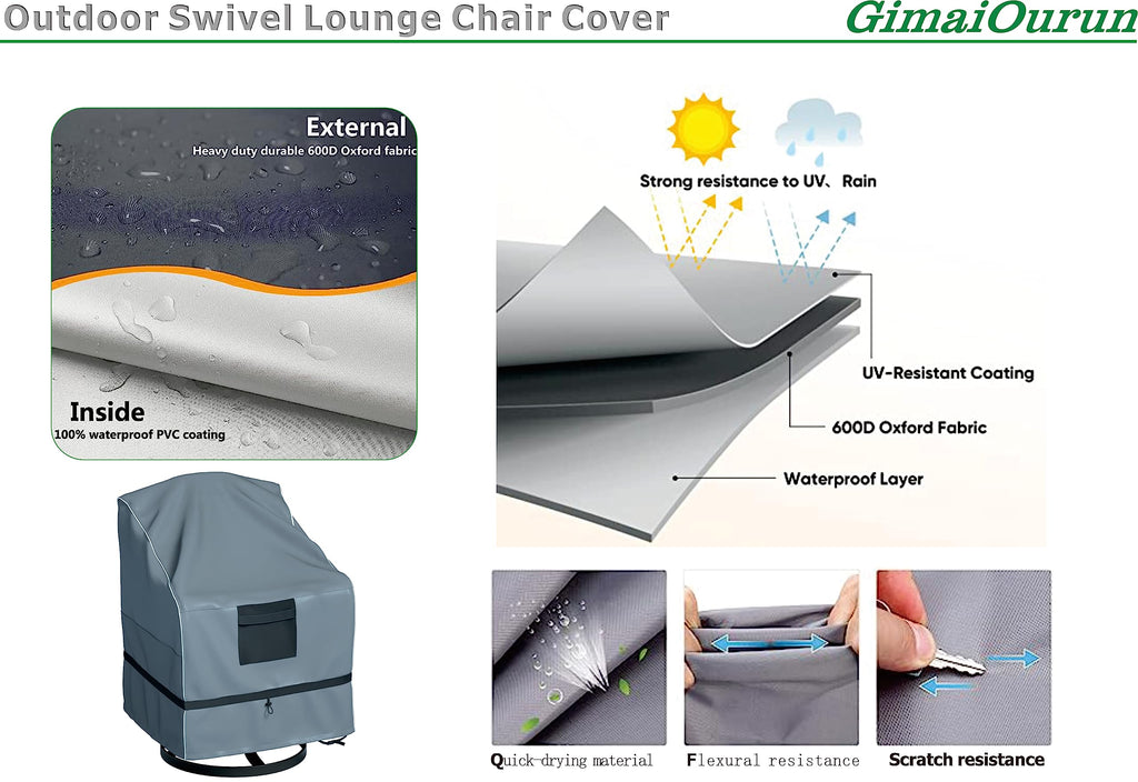 Outdoor Swivel Lounge Chair Cover 4 Pack, Waterproof Heavy Duty, (29 W x 31 D x 38.5 H inches), Gray