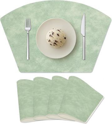 Placemats for Round Table, Faux Leather Wedge Shaped Place Mats for Dining Table, Heat Resistant Washable - Set of 4