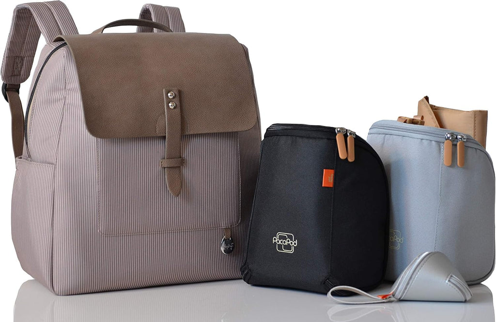 Hastings Pack Latte Backpack Baby Diaper Bag - Luxury Neutral Beige Knapsack 3 in 1 Organising System
