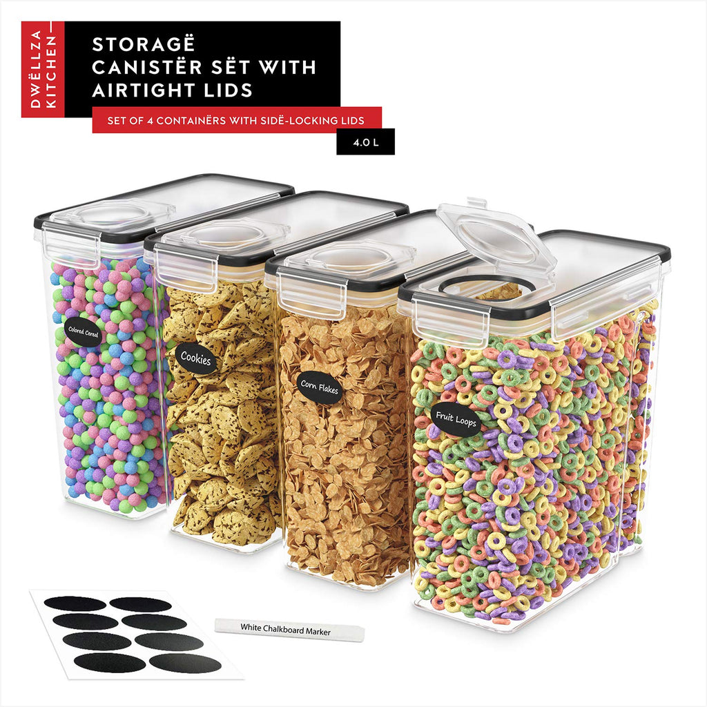 Cereal Containers Storage 4L Set of 4 Airtight Food Storage Containers with Lids Cereal Dispenser Countertop Pantry
