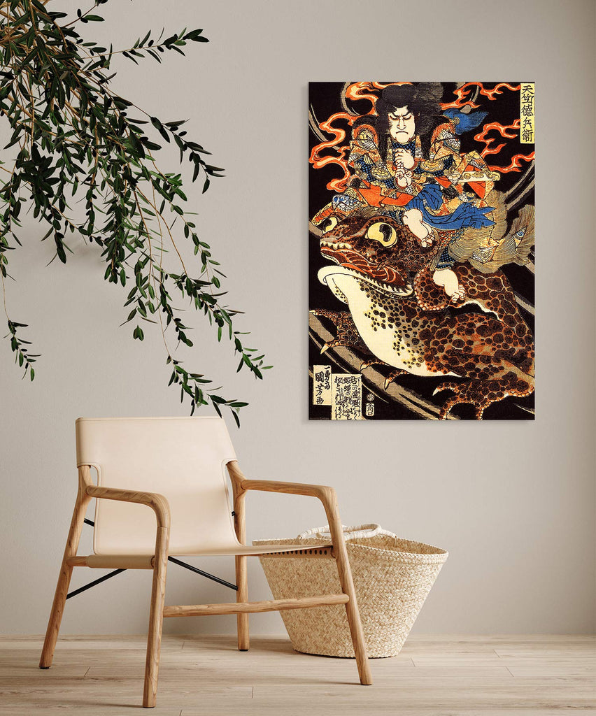 Print Wall Art - Japanese Folklore Woodblock Print Tenjiku Tokubei Riding a Giant Toad by Utagawa Kuniyoshi - 24x36