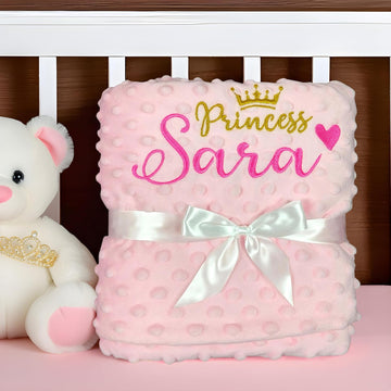 Pink Personalized Minky Fleece Baby Blanket, Custom Baby Blanket with Name