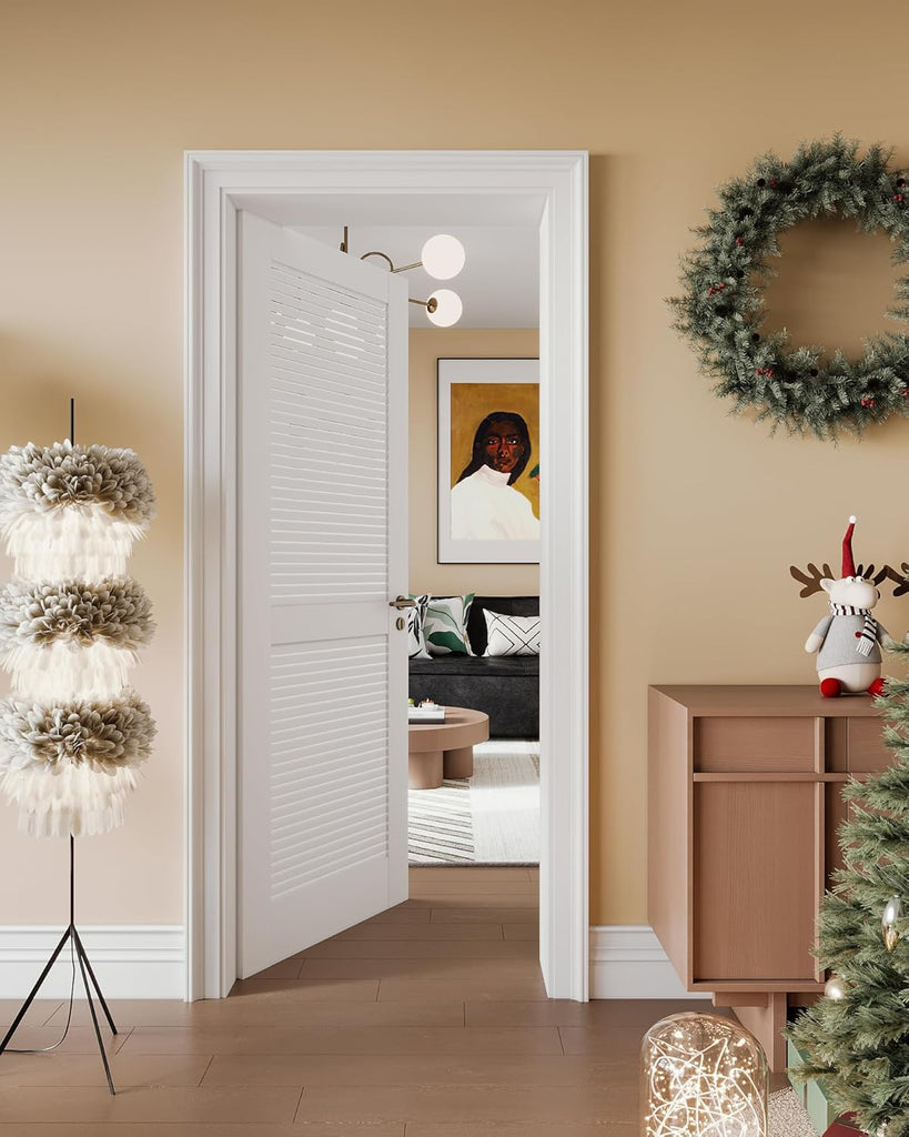 18"x 80" Louvered Interior French Slab Door, Pre-Assembled White Primed Solid Core Panel w/o Prehung Jamb, Vented Door for Pantry Closet Laundry Bedroom