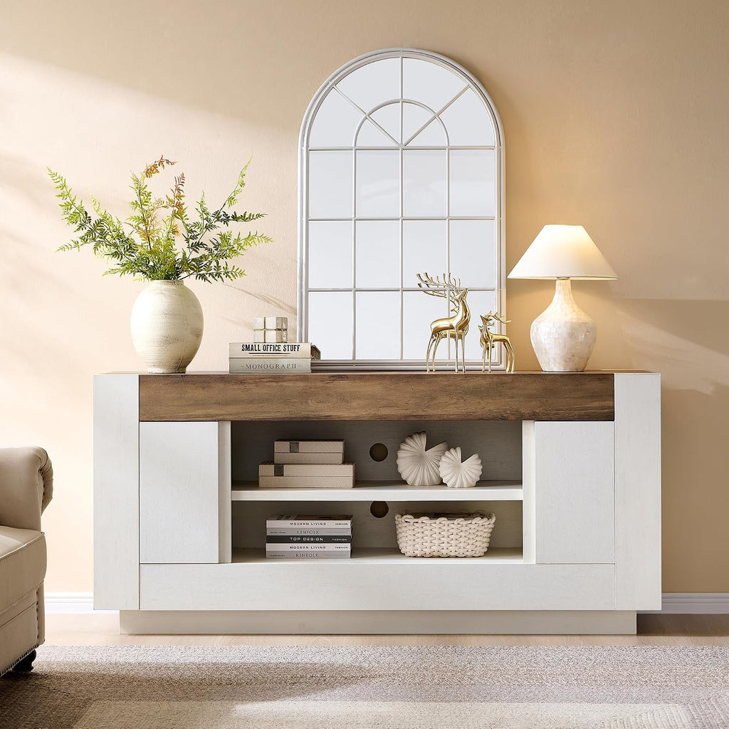 Modern 70" TV Stand, Entertainment Center for TVs Up to 80", Media Console with Large Open Storage & Side Cabinets