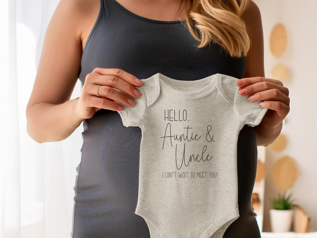 Baby Reveal for Aunt and Uncle - Pregnancy Announcement Infant Bodysuit - Surprise For Sister and Brother - Hello
