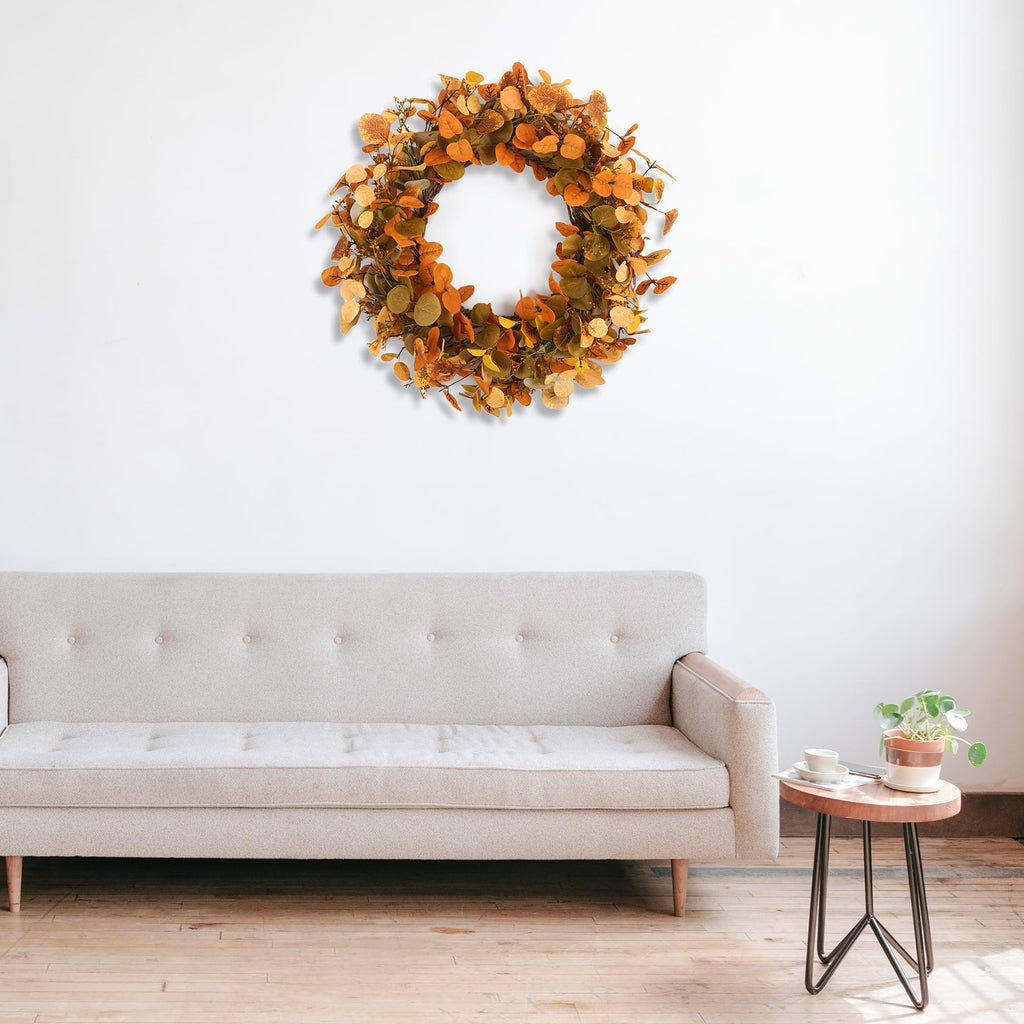 Eucalyptus Fall Wreaths for Front Door 22", Handmade Fall Leaves Wreath for Autumn, Floral Farmhouse Wreath for Wall
