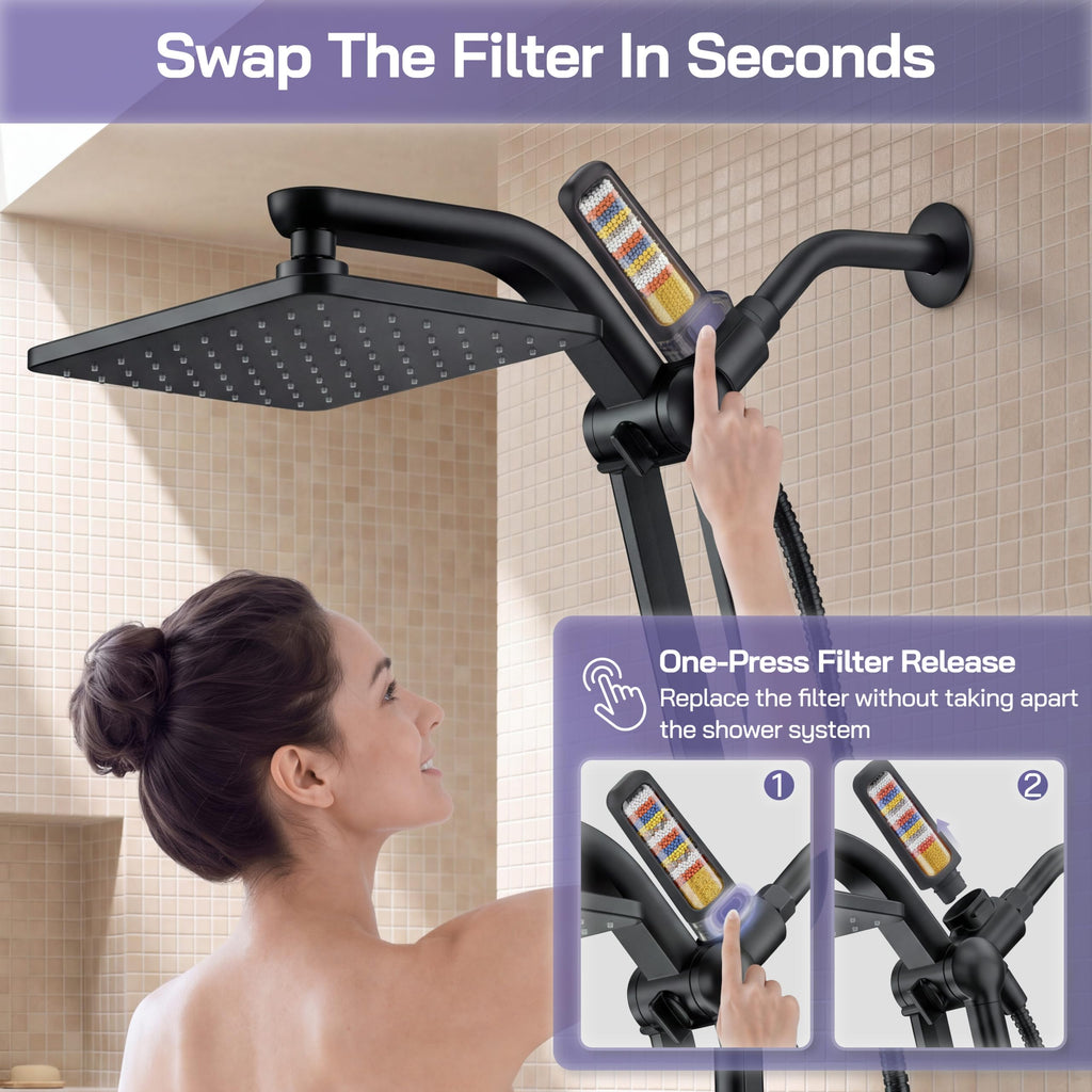 High Pressure Filtered Shower Head with Handheld Combo, Black