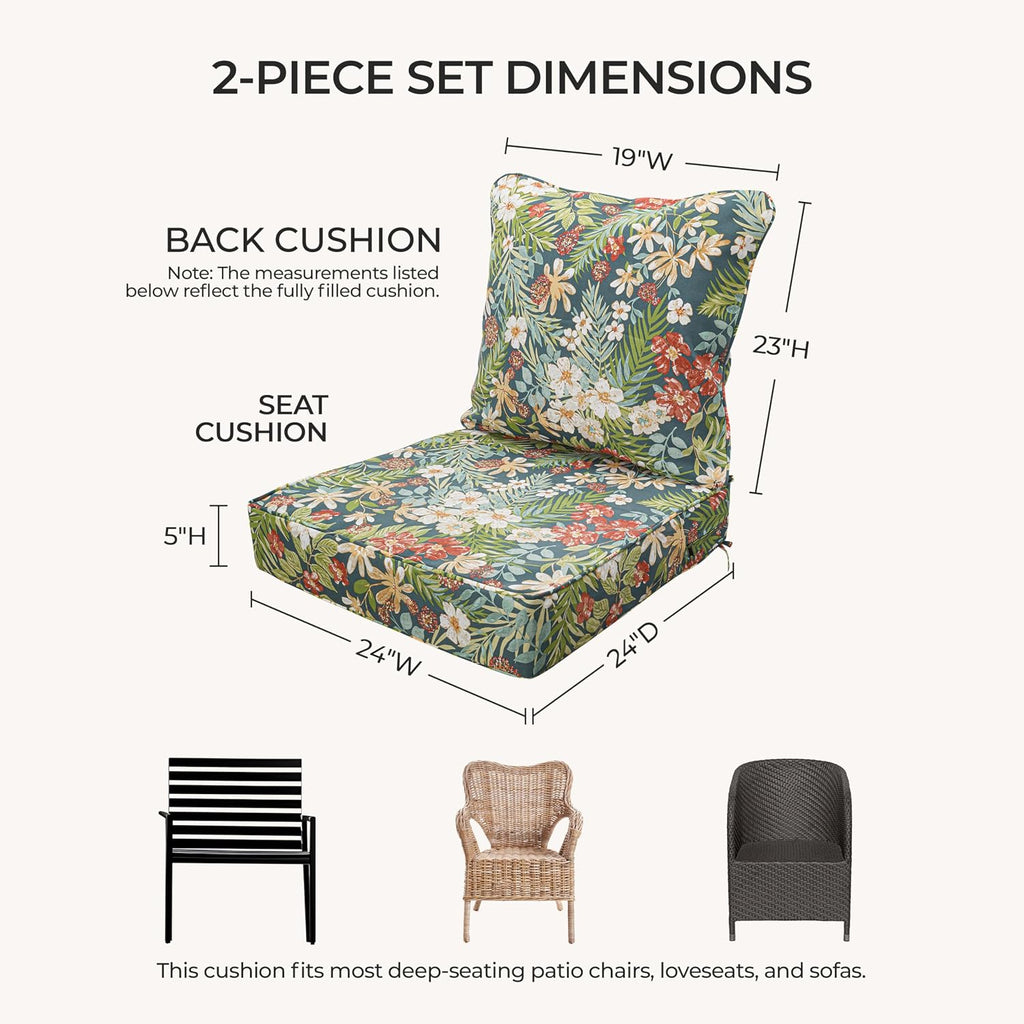 Outdoor Chairs Cushions with Back, Zippered Patio Back&Seat Cushion, 24" x 24" Waterproof Deep Seat Cushions