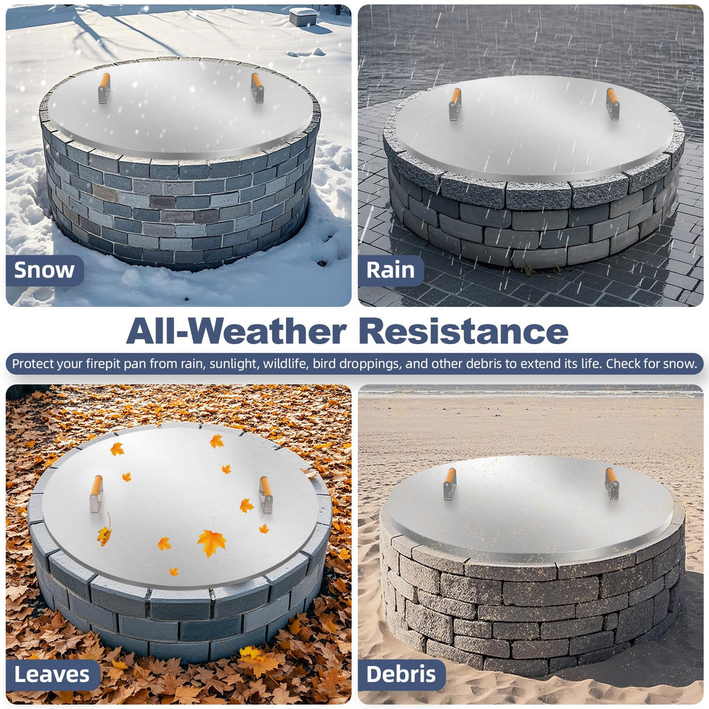 Firepit Lid Round 38"w/Handle, Metal Firepit Cover.Silver