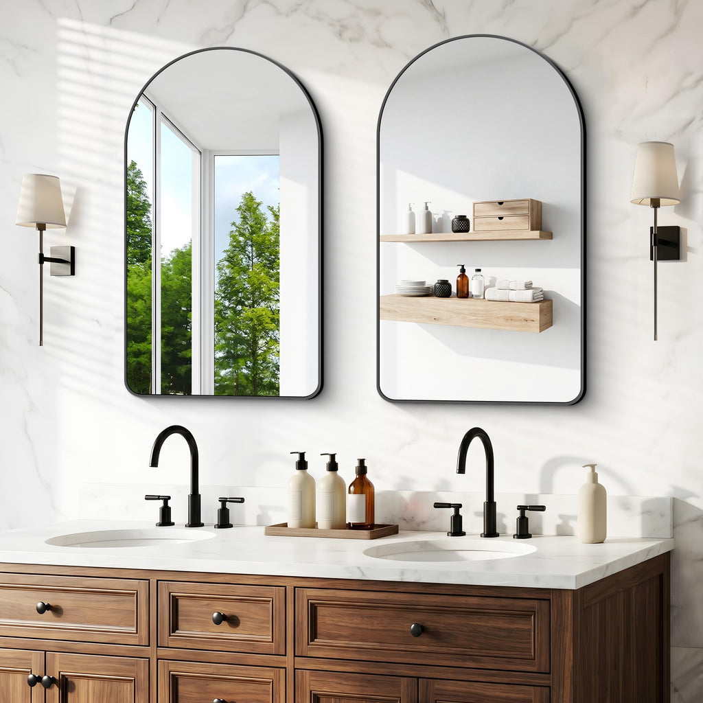 Arched Wall Mirror,22x36 inch Black Arched Mirror Bathroom,Vanity Mirror for Over Sink Metal Frame,Tempered Glass