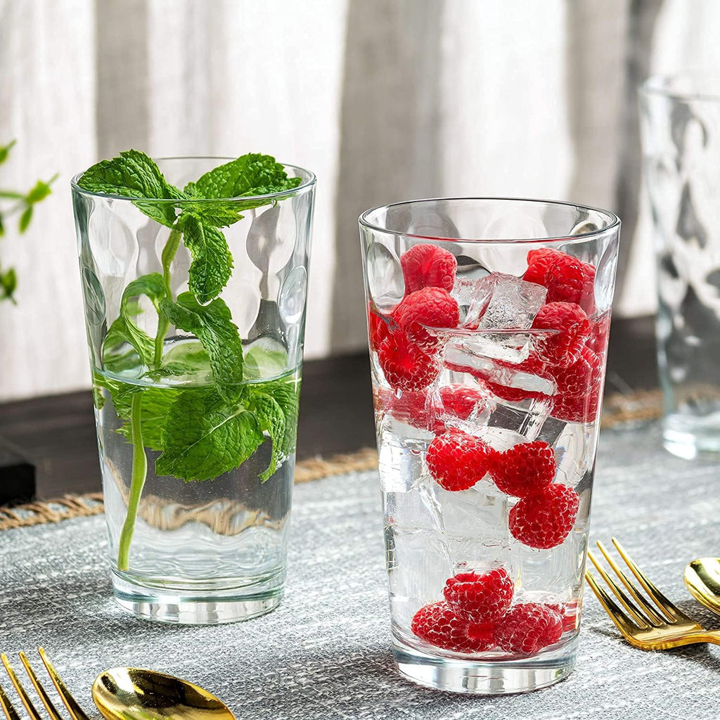Set of 12 Elegant Everyday Stackable Drinking Glasses - Includes 4-17oz Highball Tumbler Glassware, 4-13oz DOF Rock