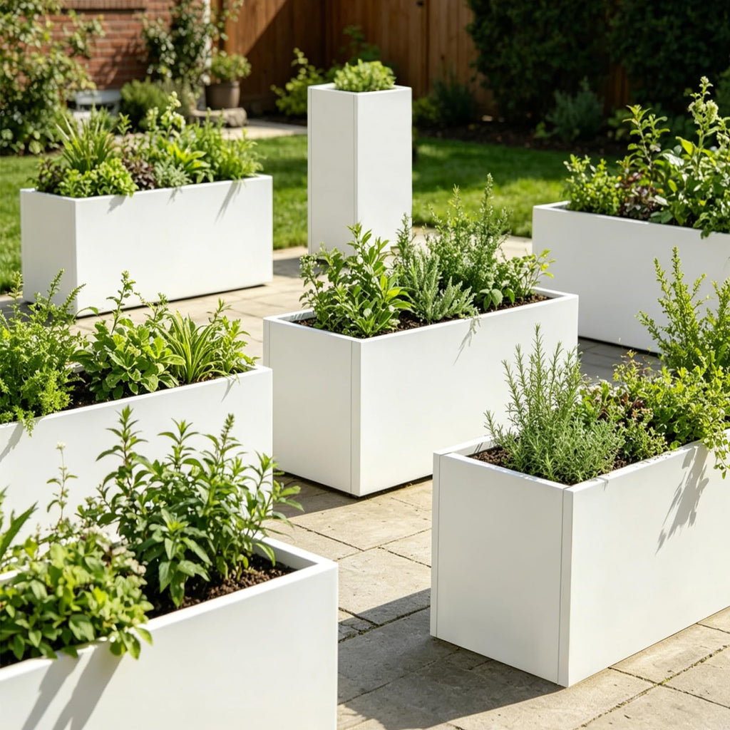 Metal Planter Box 36" L x 12" W x 16" H White Steel Outdoor Planter Box