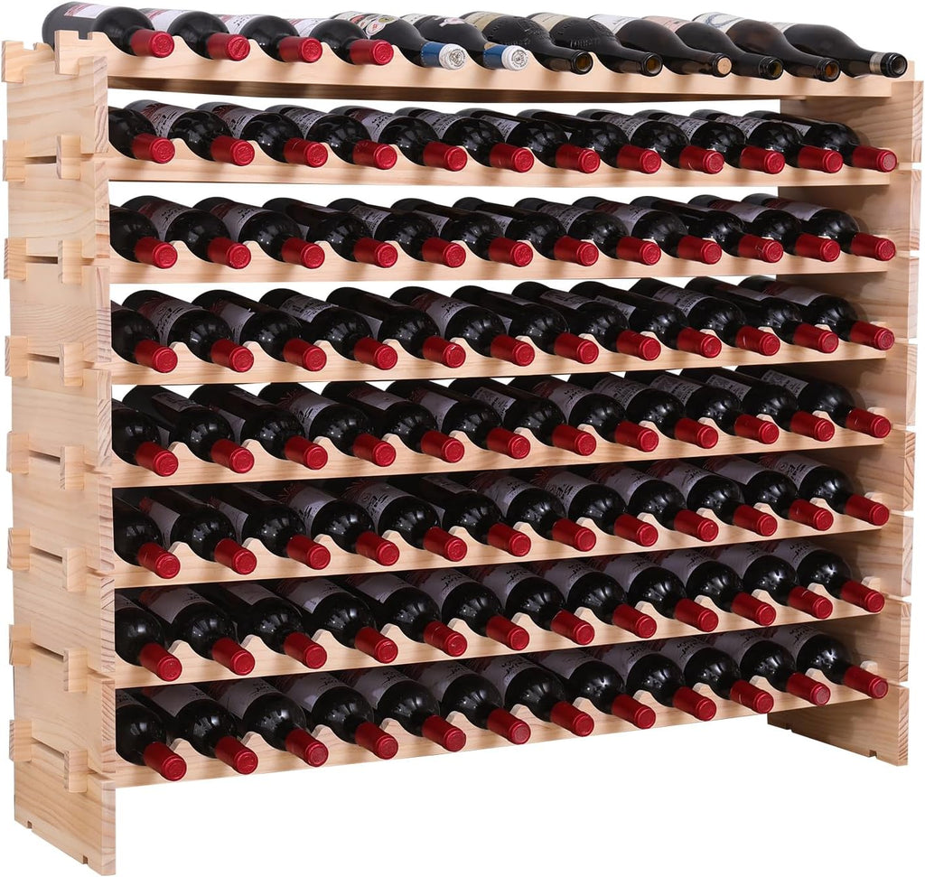 Wooden Stackable Storage Modular Wine Rack cabinet-96bottle Freestanding for Floor Wine Rack