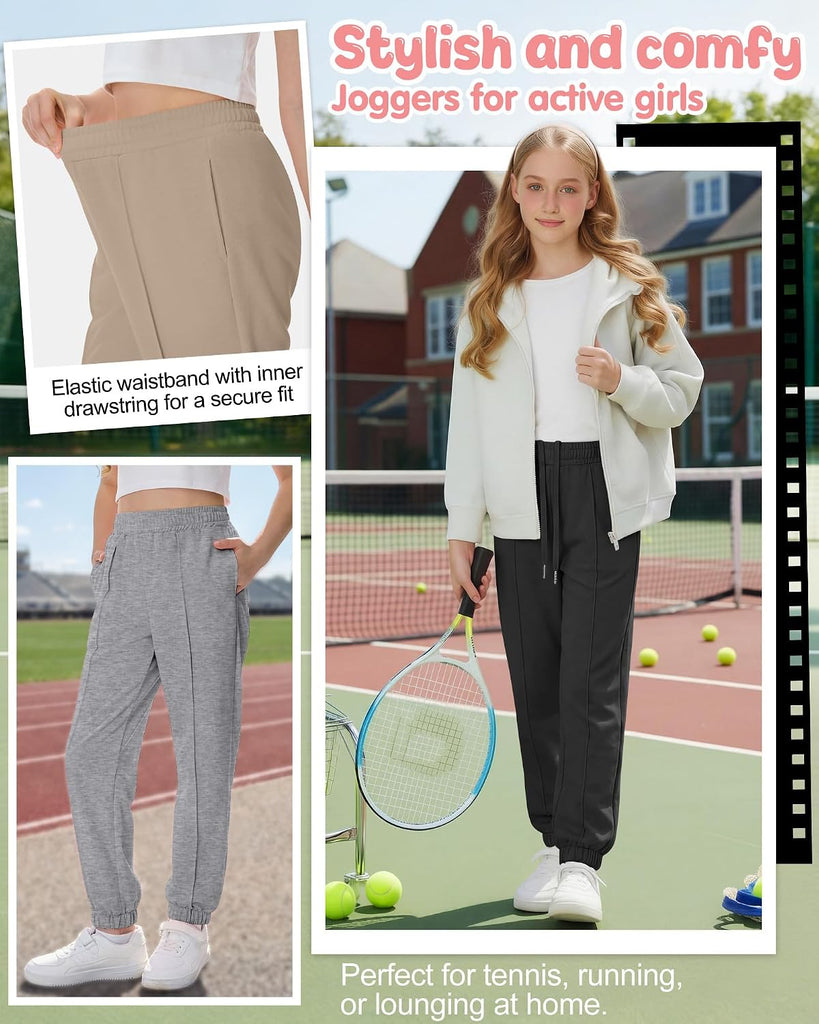 3 Pack Girl's Joggers Sweatpants School Pants