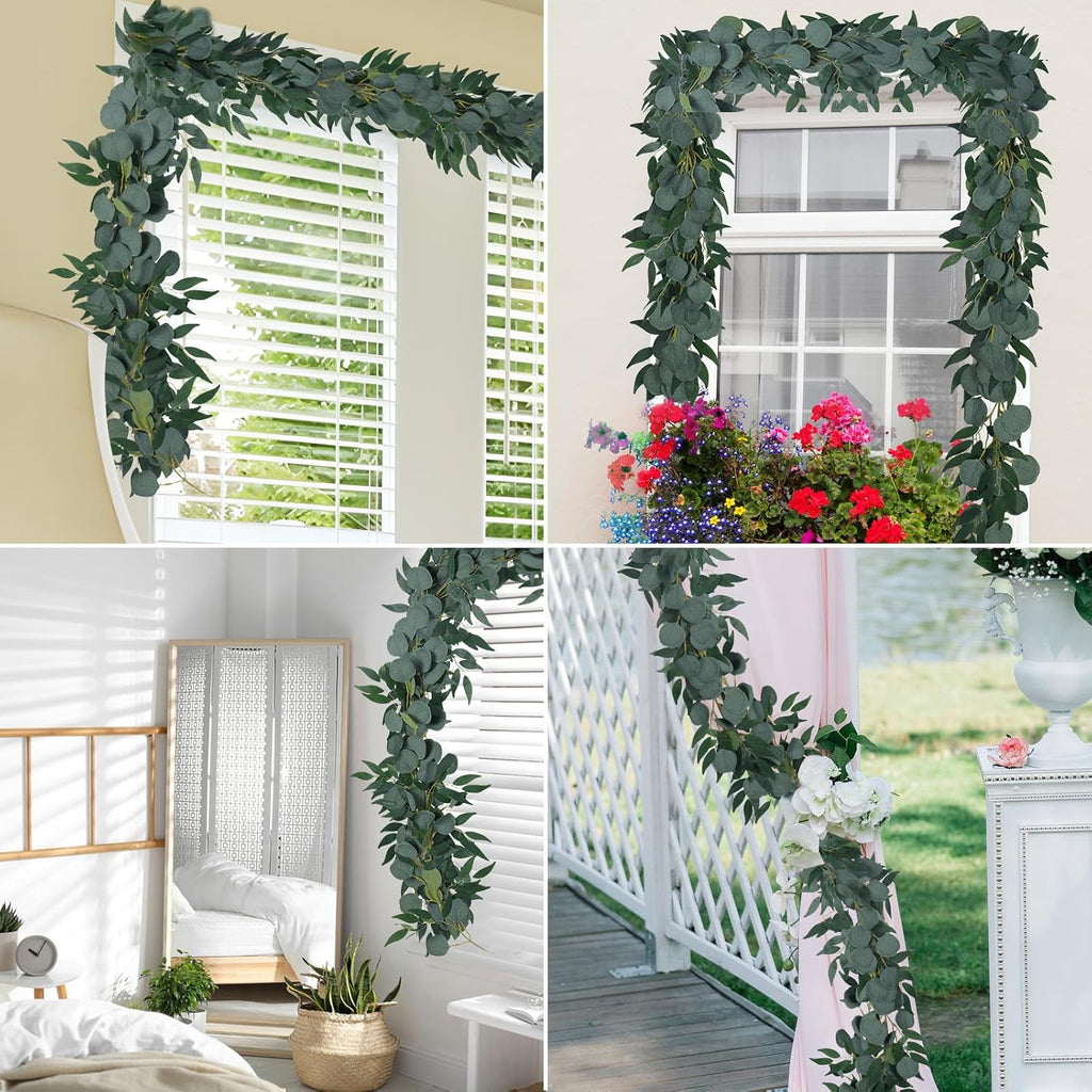 Artificial Silk Eucalyptus Vines Garland with Willow Leaves 6Ft - Set of 2