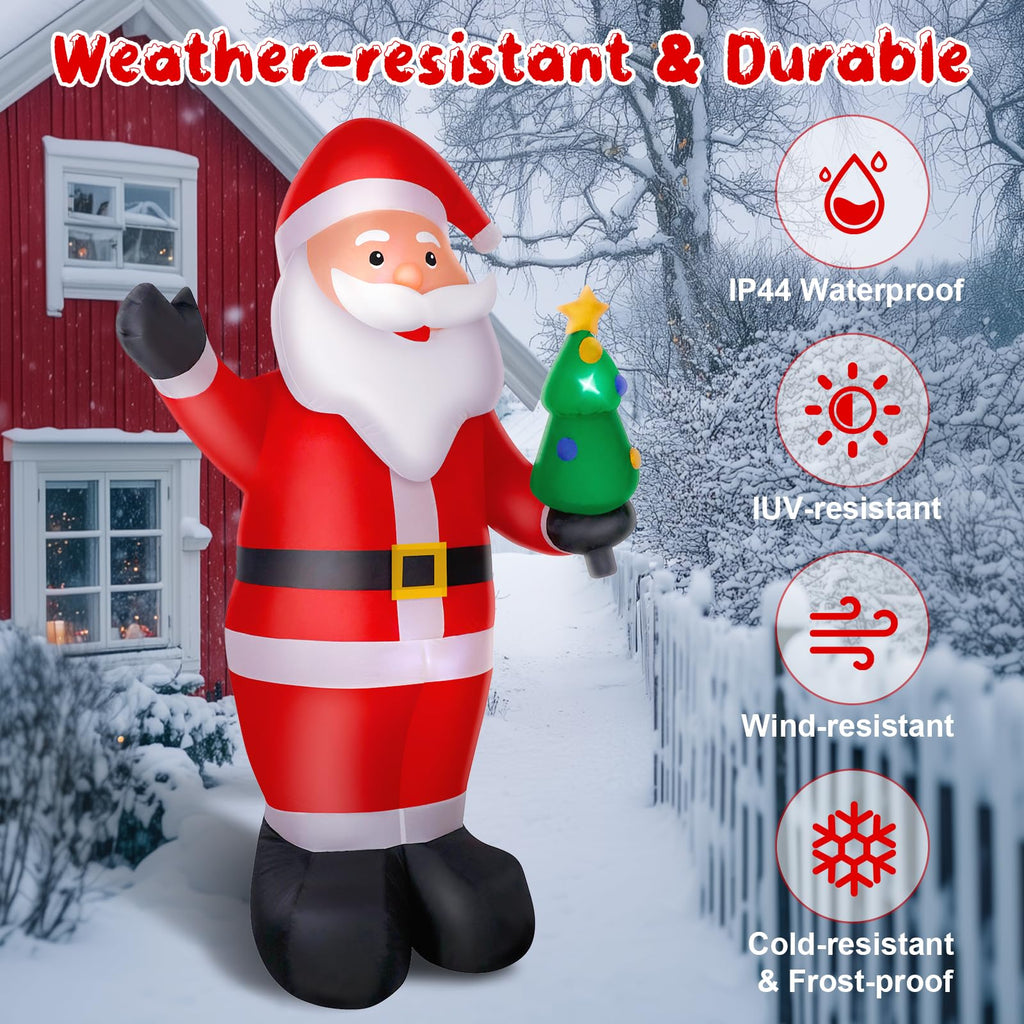 8FT Christmas Inflatable Santa Claus Outdoor Decorations, Inflatable Santa with Xmas Tree Built-in LED Lights, Blow