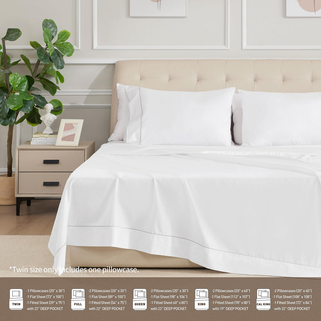 Extra Deep Queen Sheet Sets 100% Cotton Sateen, White