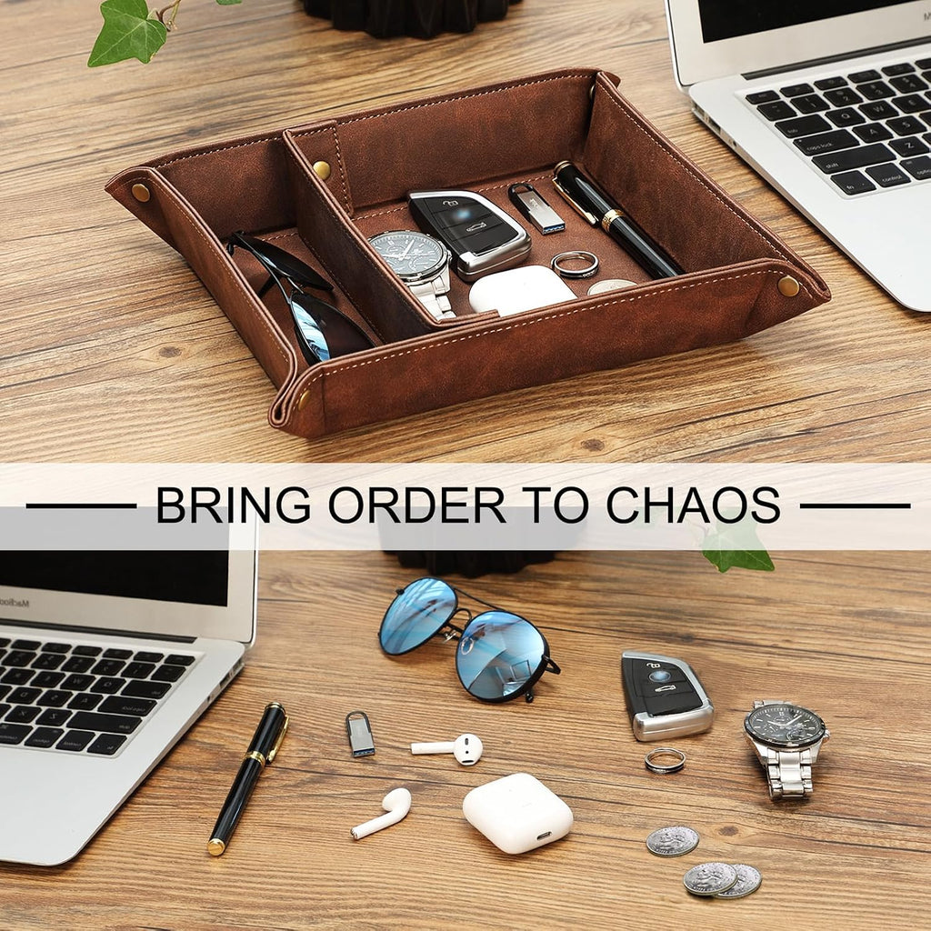 Valet Tray Desktop Storage Organizer with 2 Compartments