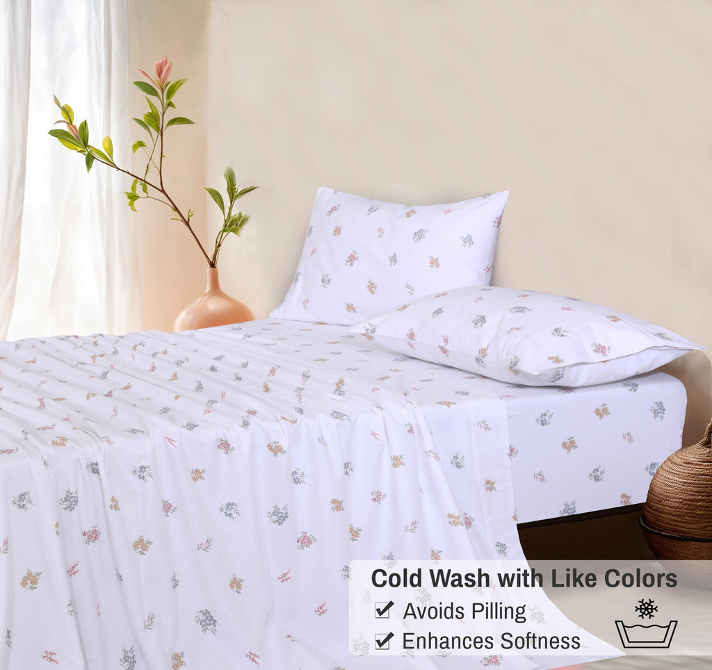 100% Organic Cotton Flannel Sheets Queen Size Bed Set, Floral