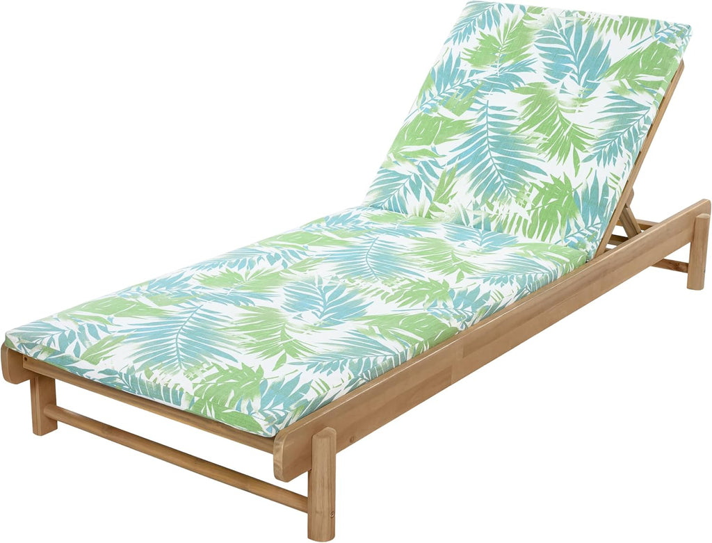 Outdoor Chaise Lounge with 2-Fold Cushion, Acacia Wood Recliner Chair Frame with Slatted Design, Patio Lounger