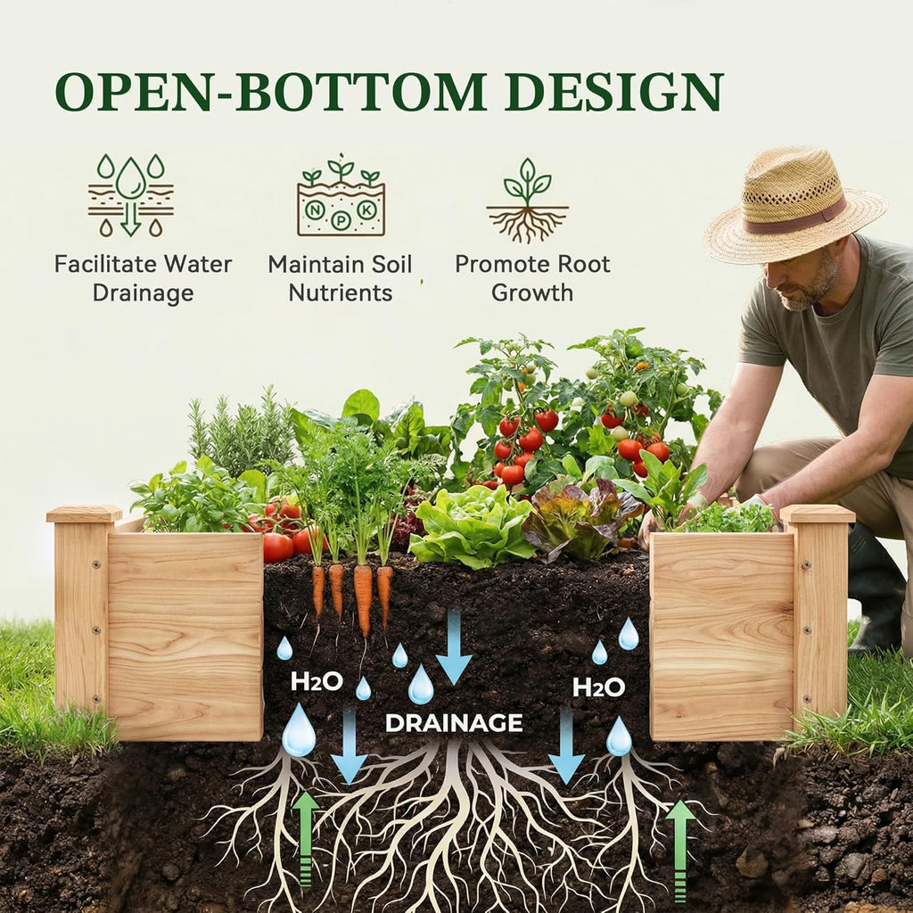 Raised Garden Bed Wooden Planter Box for Vegetables/Flowers, Wood | Fir wood raised bed offers easy assembly, and a