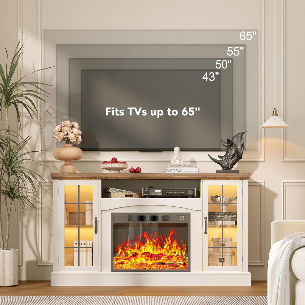 2-in-1 Multifunctional Fireplace TV Stand with 23" Removable Electric Fireplace, 58" Farmhouse Entertainment Center