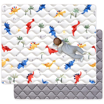 4ft x 6ft Foldable Baby Play Mat, Odorless Premium Foam Microfiber Floor Mat, Hypoallergenic Non‐Slip Washable