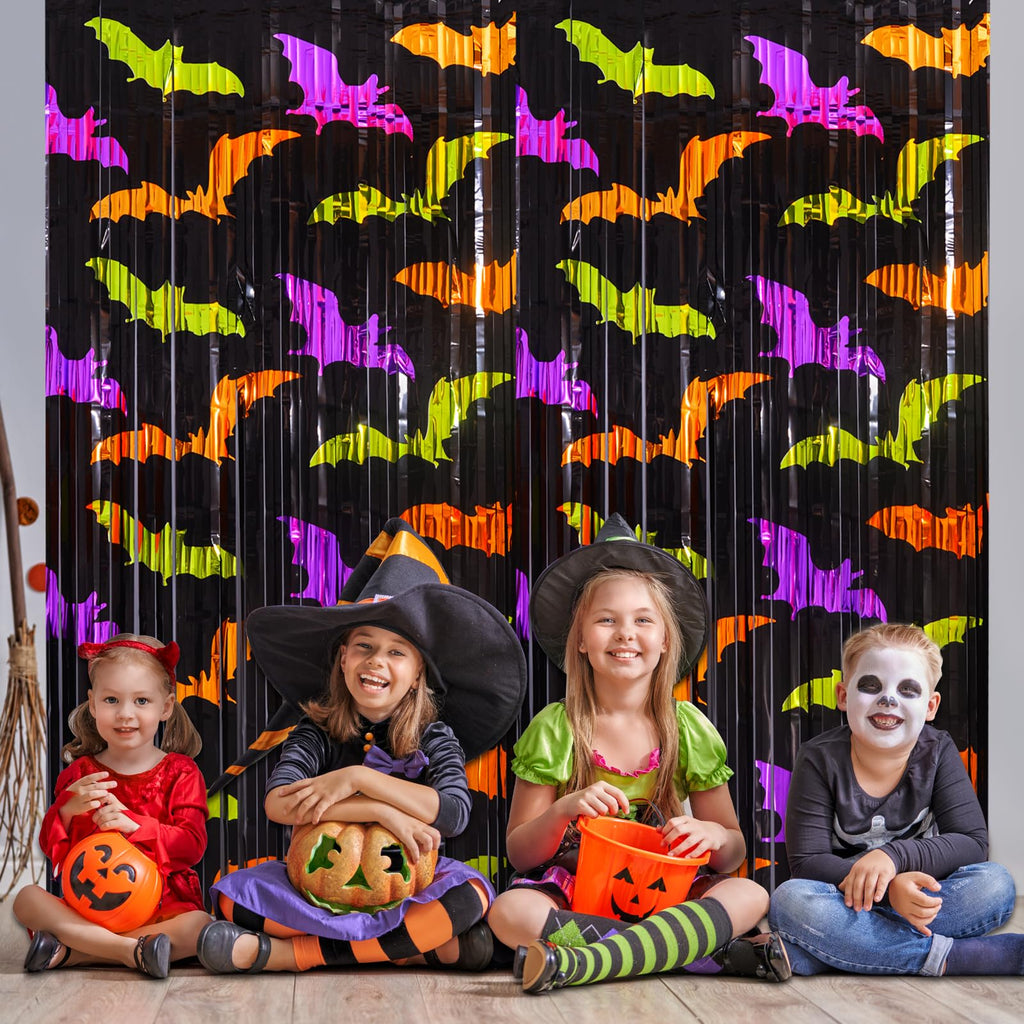 Mega-L Halloween Party Decorations, Bat Pattern Photo Backdrop, 4 Pack
