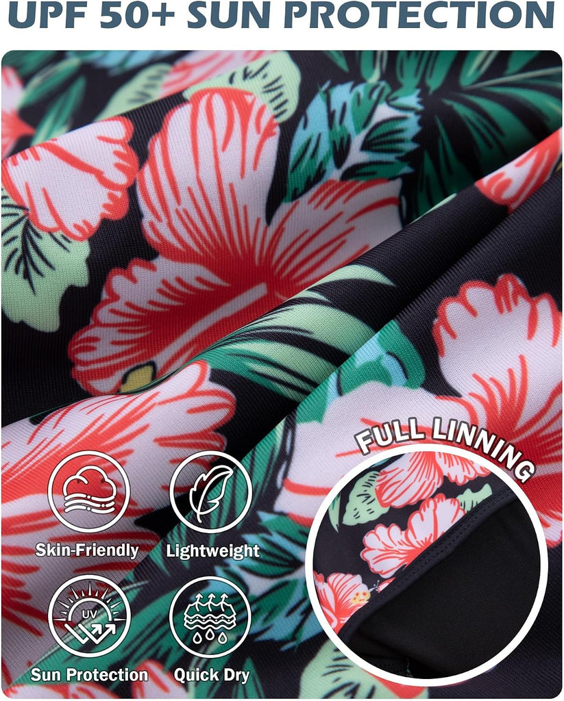 Girls Rash Guard Swimsuit 2 Piece Long Sleeve One Piece Bathing Suits with Swim Shorts Kids UPF 50+ Swimwear Sets