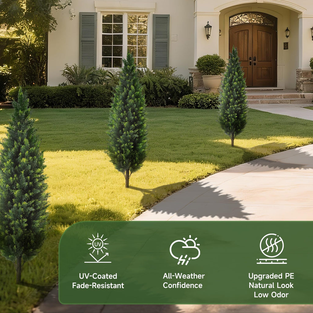 4FT Artificial Cedar Topiary Trees Set of 2 Detachable Planter & Spike, UV Resistant Outdoor and Indoor, Realistic Fake