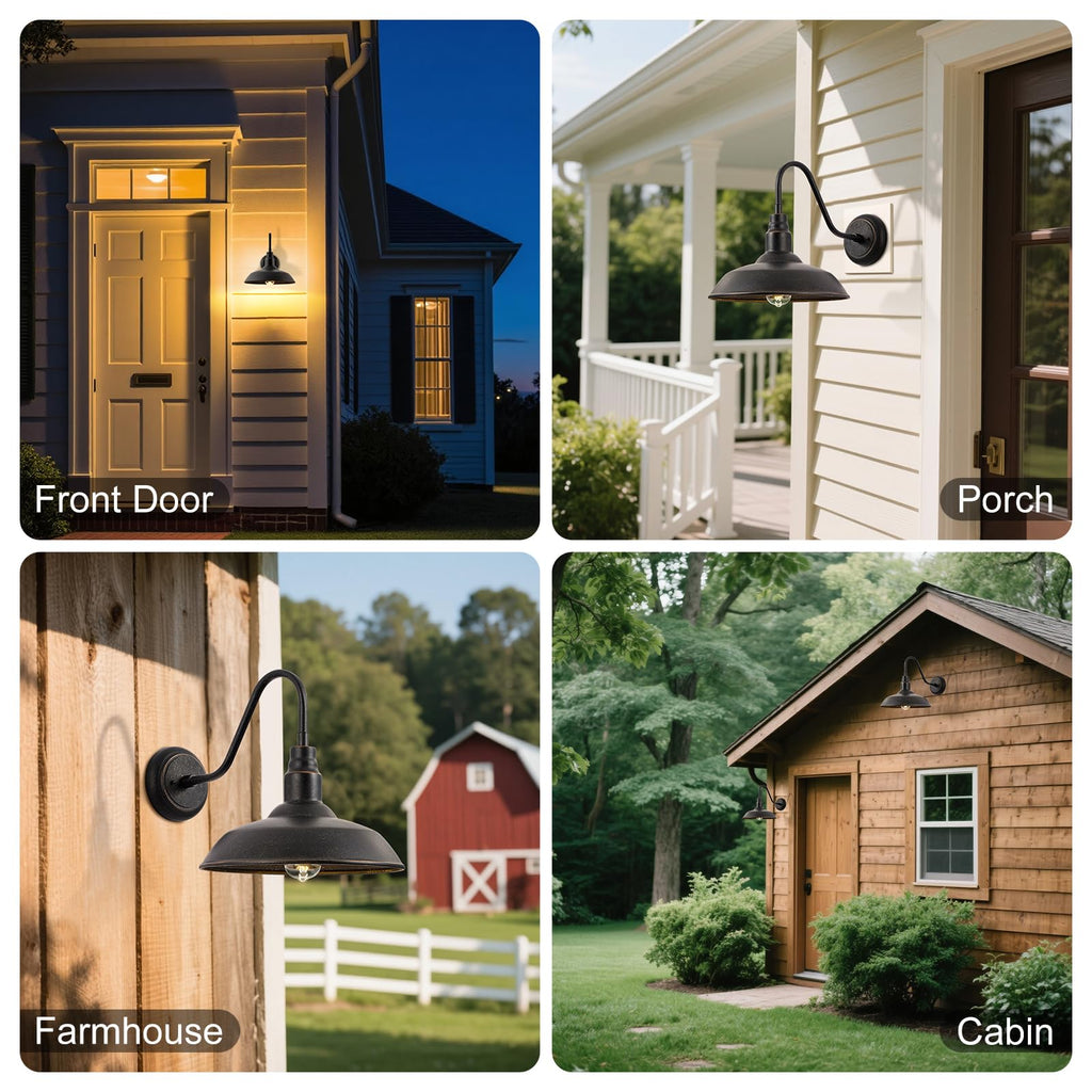 14in Outdoor Gooseneck Barn Light for Garage, 2 Pack Bronze Exterior Wall Lights Fixture for Porch, Outside Farmhouse