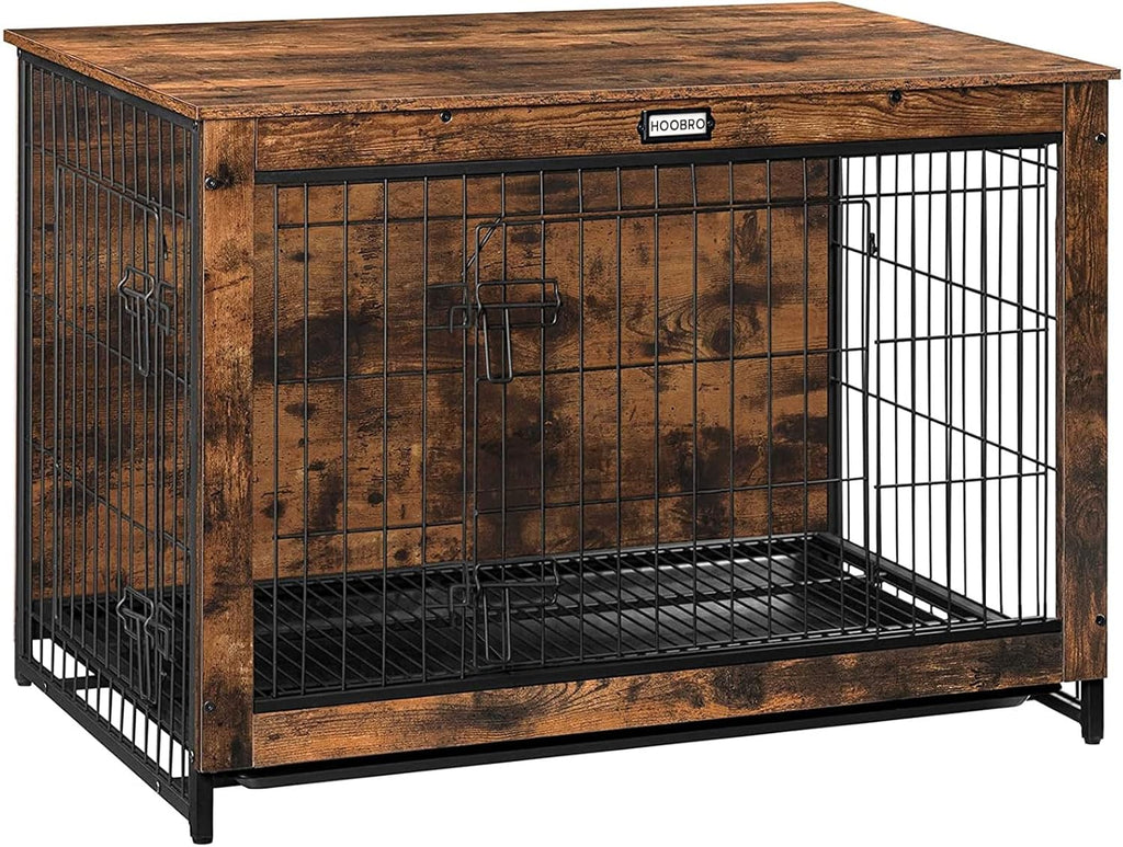 Dog Crate Furniture, 38.6" Large Dog Kennel Indoor, Wooden Cage with Pull-Out Tray