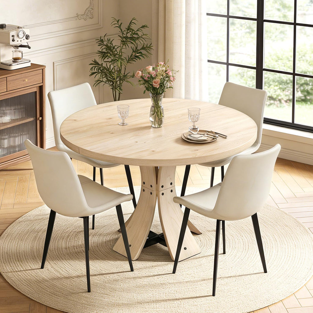 43.3" Round Dining Table Set for 4 with Curved Solid Wood Frame