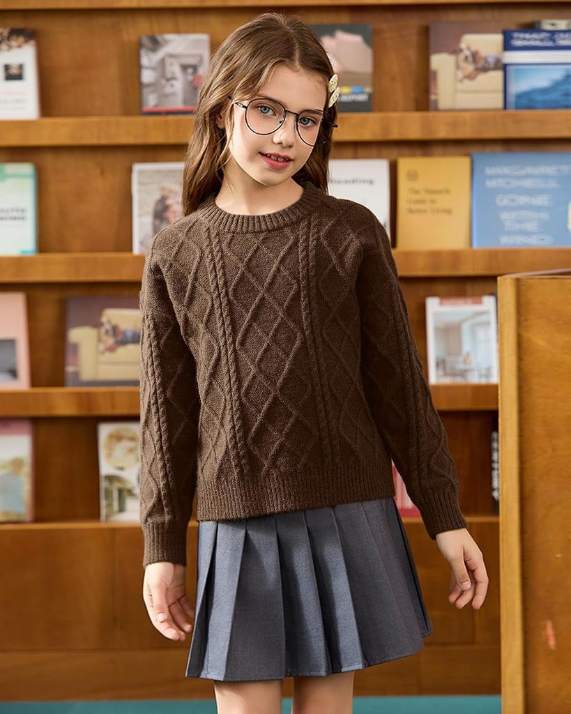 ‌Girls Crew Neck Sweaters, Cozy Knit Pullover Long Sleeve Tops for Fall Winter, Trendy Soft Teen Kids Sweater
