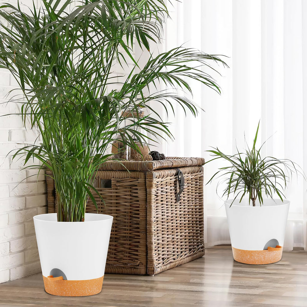 Self Watering Plant Pots and Planters, 3 Pack, 8-10 Inch, White